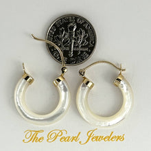 Load image into Gallery viewer, 14K Yellow Gold Mother of Pearl Tube Hoop Earrings