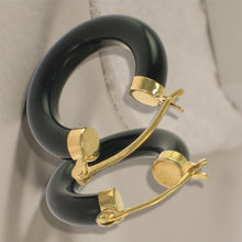 Load image into Gallery viewer, 14K Yellow Gold Black Onyx Tube Hoop Earrings