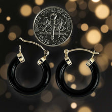 Load image into Gallery viewer, 14K Yellow Gold Black Onyx Tube Hoop Earrings