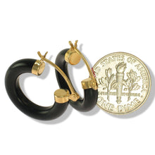 Load image into Gallery viewer, 14K Yellow Gold Black Onyx Tube Hoop Earrings