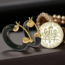 Load image into Gallery viewer, 14K Yellow Gold Black Onyx Tube Hoop Earrings