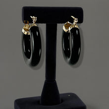 Load image into Gallery viewer, 14K Yellow Gold Black Onyx Tube Hoop Earrings