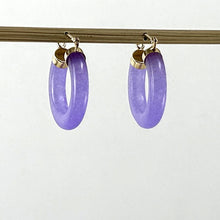 Load image into Gallery viewer, 14K Yellow Gold Lavender Jade Tube Ring Hook Earrings