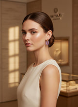 Load image into Gallery viewer, 14K Yellow Gold Lavender Jade Tube Ring Hook Earrings