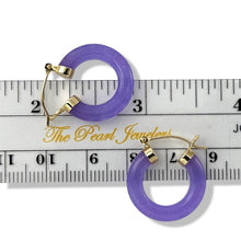 Load image into Gallery viewer, 14K Yellow Gold Lavender Jade Tube Ring Hook Earrings