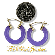 Load image into Gallery viewer, 14K Yellow Gold Lavender Jade Tube Ring Hook Earrings