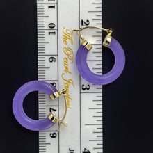 Load image into Gallery viewer, 14K Yellow Gold Lavender Jade Tube Ring Hook Earrings