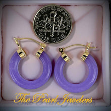 Load image into Gallery viewer, 14K Yellow Gold Lavender Jade Tube Ring Hook Earrings