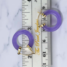 Load image into Gallery viewer, 14K Yellow Gold Lavender Jade Tube Ring Hook Earrings