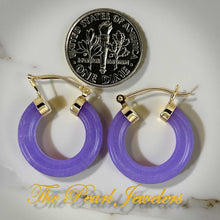 Load image into Gallery viewer, 14K Yellow Gold Lavender Jade Tube Ring Hook Earrings