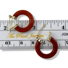 Load image into Gallery viewer, 14K Yellow Gold Tube Ring Red Jade Hook Earrings