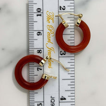 Load image into Gallery viewer, 14K Yellow Gold Tube Ring Red Jade Hook Earrings