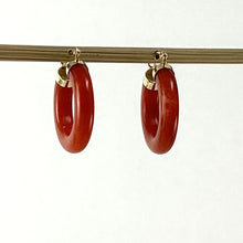 Load image into Gallery viewer, 1100124-14k-Yellow-Gold-Tube-Ring-Shaped-Red-Jade-Hook-Earrings