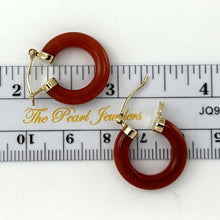 Load image into Gallery viewer, 1100124-14k-Yellow-Gold-Tube-Ring-Shaped-Red-Jade-Hook-Earrings