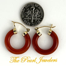 Load image into Gallery viewer, 1100124-14k-Yellow-Gold-Tube-Ring-Shaped-Red-Jade-Hook-Earrings