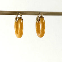 Load image into Gallery viewer, 14K Yellow Gold Tube Ring Honey Jade Hoop Earrings