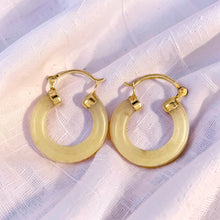 Load image into Gallery viewer, 14K Yellow Gold Tube Ring Honey Jade Hoop Earrings