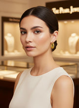 Load image into Gallery viewer, 14K Yellow Gold Tube Ring Honey Jade Hoop Earrings