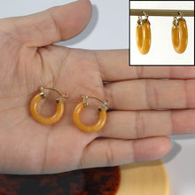 Load image into Gallery viewer, 14K Yellow Gold Tube Ring Honey Jade Hoop Earrings