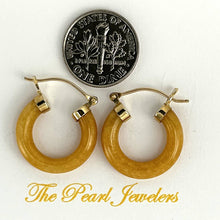 Load image into Gallery viewer, 14K Yellow Gold Tube Ring Honey Jade Hoop Earrings