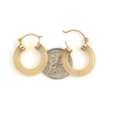 Load image into Gallery viewer, 14K Yellow Gold Tube Ring Honey Jade Hoop Earrings