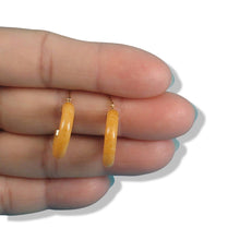 Load image into Gallery viewer, 14K Yellow Gold Tube Ring Honey Jade Hoop Earrings