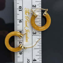 Load image into Gallery viewer, 14K Yellow Gold Tube Ring Honey Jade Hoop Earrings