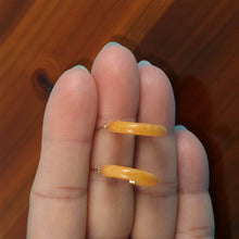 Load image into Gallery viewer, 14K Yellow Gold Tube Ring Honey Jade Hoop Earrings