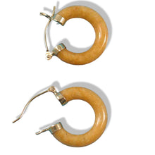 Load image into Gallery viewer, 14K Yellow Gold Tube Ring Honey Jade Hoop Earrings