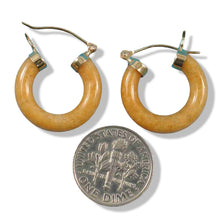 Load image into Gallery viewer, 14K Yellow Gold Tube Ring Honey Jade Hoop Earrings