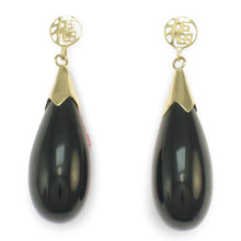 Load image into Gallery viewer, 14K Yellow Gold Raindrop Black Onyx Dangle Earrings