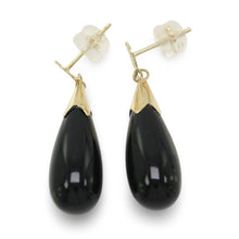 Load image into Gallery viewer, 14K Yellow Gold Raindrop Black Onyx Dangle Earrings