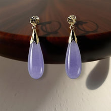 Load image into Gallery viewer, 14K Yellow Gold Raindrop Lavender Jade Dangle Earrings