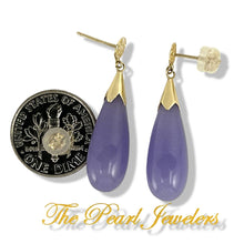 Load image into Gallery viewer, 14K Yellow Gold Raindrop Lavender Jade Dangle Earrings