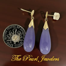 Load image into Gallery viewer, 14K Yellow Gold Raindrop Lavender Jade Dangle Earrings