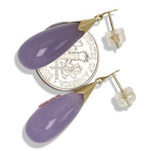 Load image into Gallery viewer, 14K Yellow Gold Raindrop Lavender Jade Dangle Earrings
