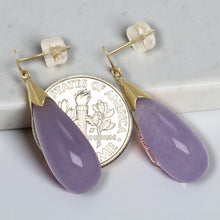 Load image into Gallery viewer, 14K Yellow Gold Raindrop Lavender Jade Dangle Earrings