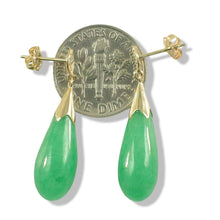 Load image into Gallery viewer, 14K Yellow Gold Raindrop Green Jade Dangle Earrings