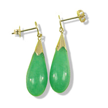 Load image into Gallery viewer, 14K Yellow Gold Raindrop Green Jade Dangle Earrings