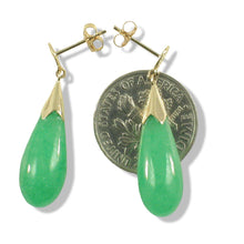 Load image into Gallery viewer, 14K Yellow Gold Raindrop Green Jade Dangle Earrings
