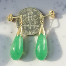 Load image into Gallery viewer, 14K Yellow Gold Raindrop Green Jade Dangle Earrings