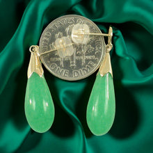 Load image into Gallery viewer, 14K Yellow Gold Raindrop Green Jade Dangle Earrings
