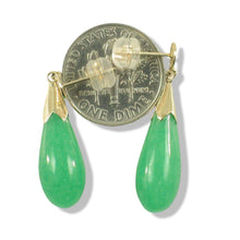 Load image into Gallery viewer, 14K Yellow Gold Raindrop Green Jade Dangle Earrings