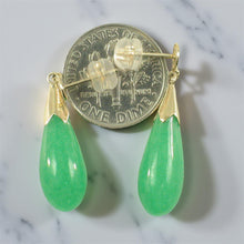 Load image into Gallery viewer, 14K Yellow Gold Raindrop Green Jade Dangle Earrings