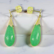 Load image into Gallery viewer, 14K Yellow Gold Raindrop Green Jade Dangle Earrings