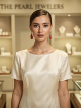 Load image into Gallery viewer, 14K Yellow Gold Good Fortune Raindrop Red Jade Earrings