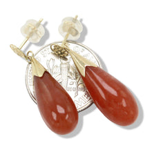 Load image into Gallery viewer, 14K Yellow Gold Good Fortune Raindrop Red Jade Earrings
