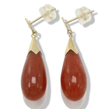 Load image into Gallery viewer, 14K Yellow Gold Good Fortune Raindrop Red Jade Earrings