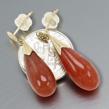 Load image into Gallery viewer, 14K Yellow Gold Good Fortune Raindrop Red Jade Earrings