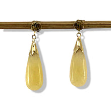 Load image into Gallery viewer, 14k Yellow Gold Good Fortune Dangle Raindrop Yellow Jade Stud Earrings